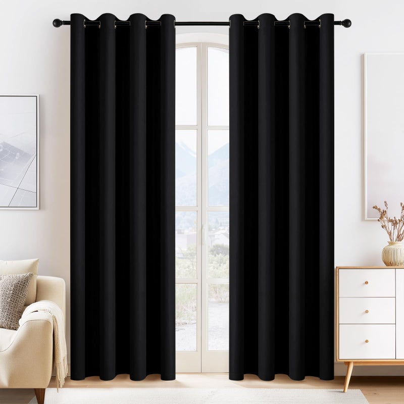 PONY DANCE Doorway Curtains - 2 PCs 55 Wide by 80 in Long Temporary Insulated Blackout Room Divider Curtain for Closet Door/Home Decor Modern for Kids Nursery Bedroom Privacy, Black - Image 1